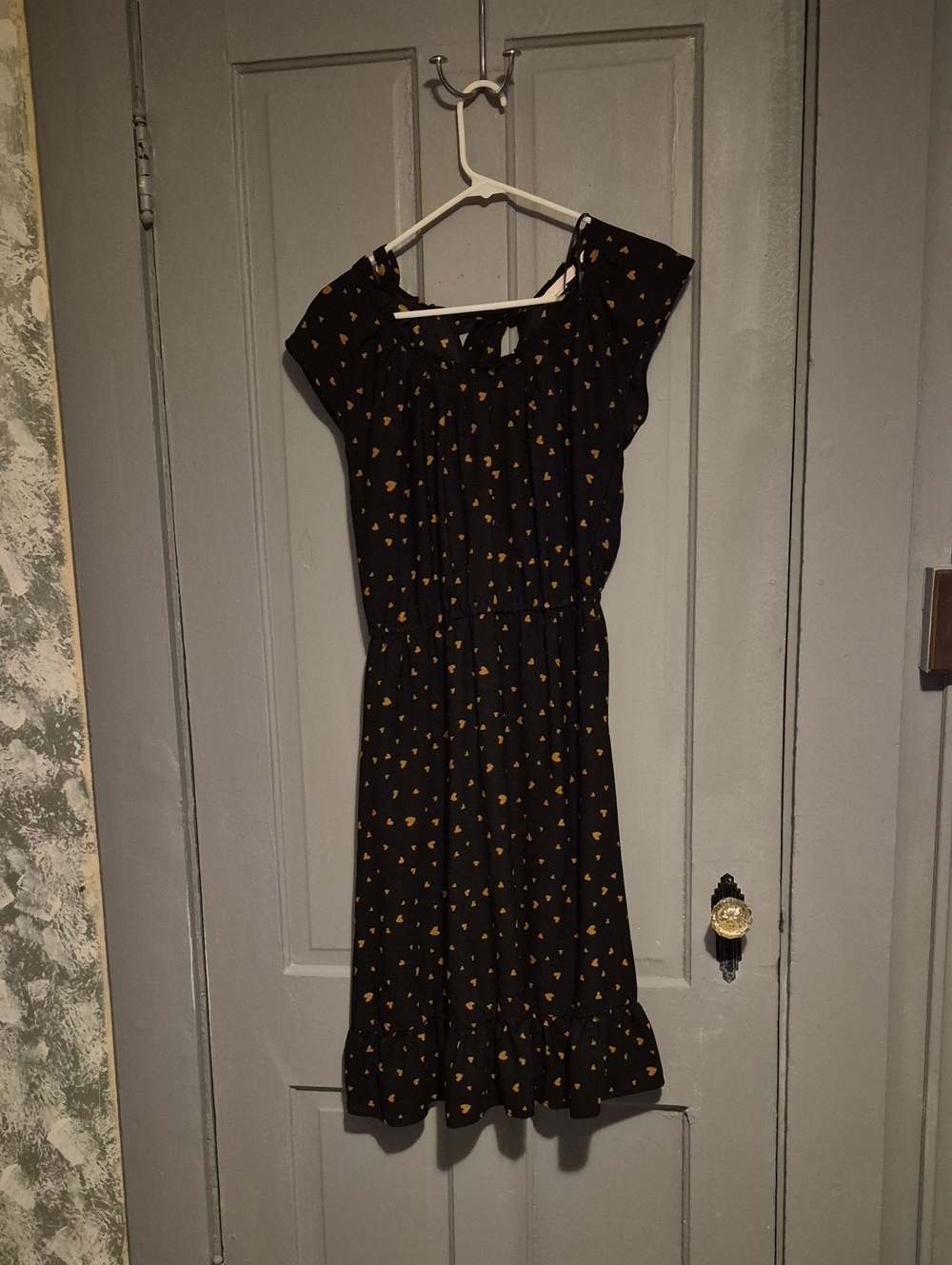 LC Lauren Conrad Black Midi Dress with Mustard Heart Print